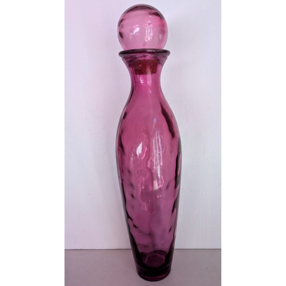Vintage Large Amethyst Art Glass Decanter Bottle Purple MCM Ball Stopper 16in